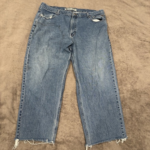 Harley Davidson Men's Jeans 42 X 30 Blue Denim Relaxed Fit Distress Straight Leg - Picture 1 of 8